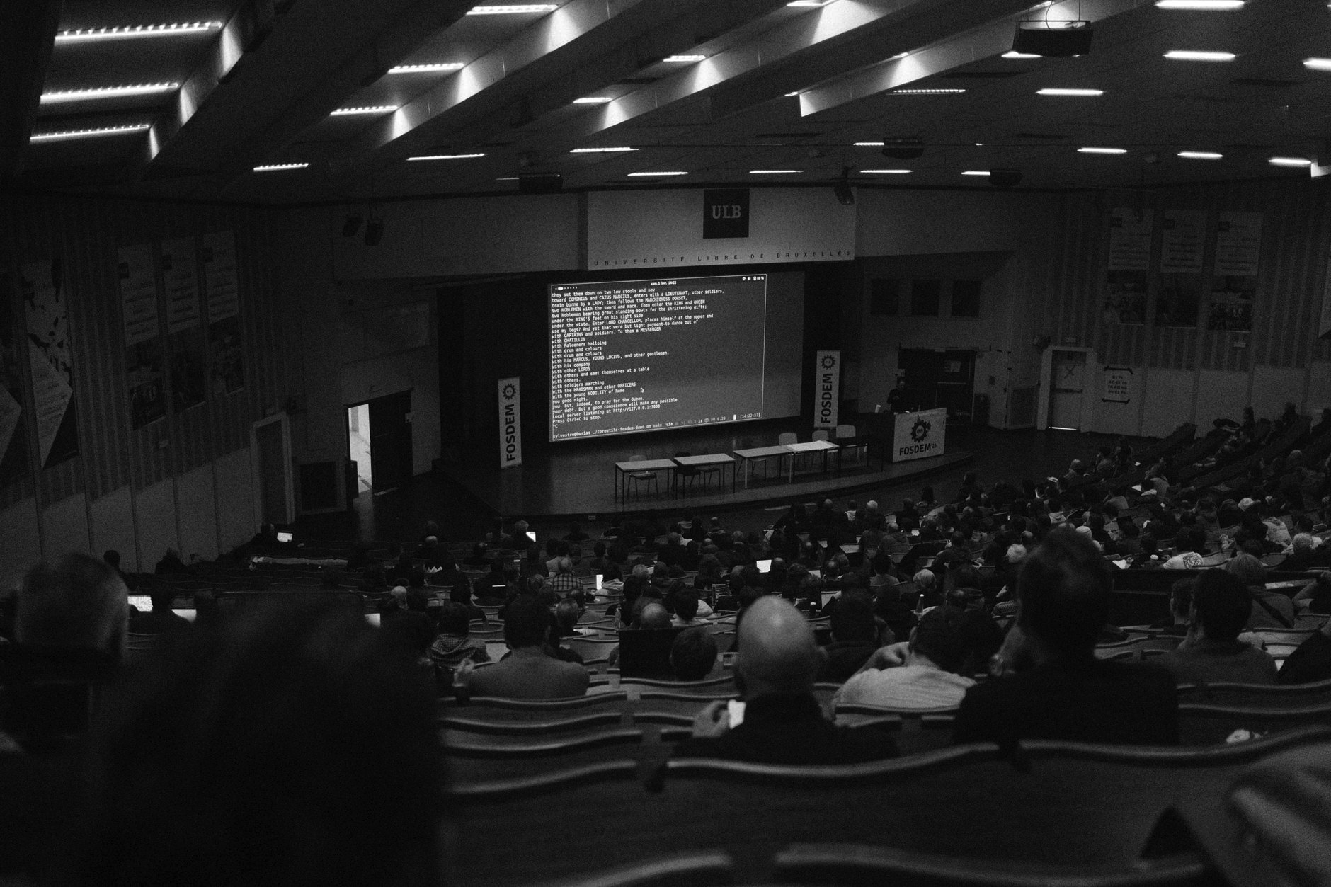 Lecture hall, black and white